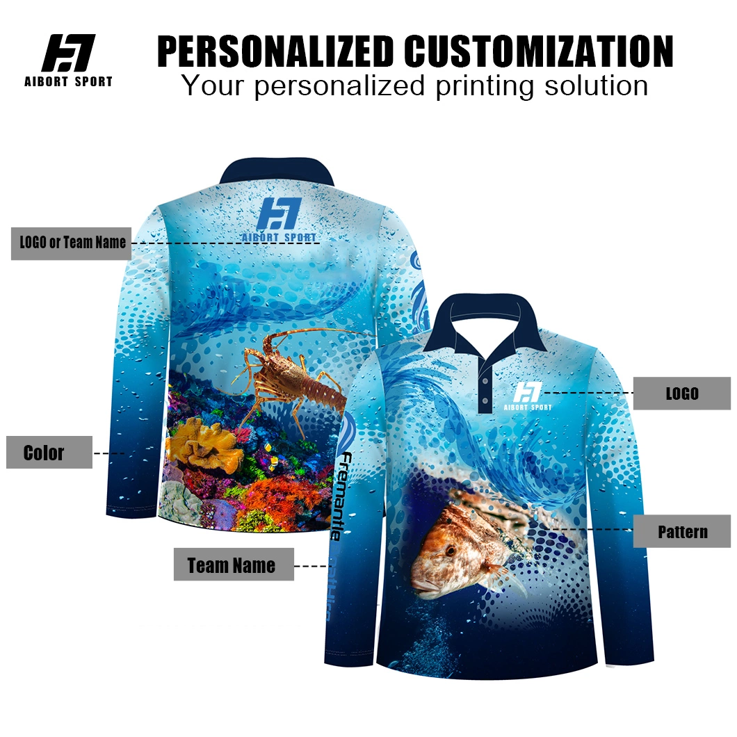 Aibort Sublimation High Quality Bamboo Tournament Upf 50 Shirt Guy Harvey Long Sleeve Hooded Fishing Shirts for Men