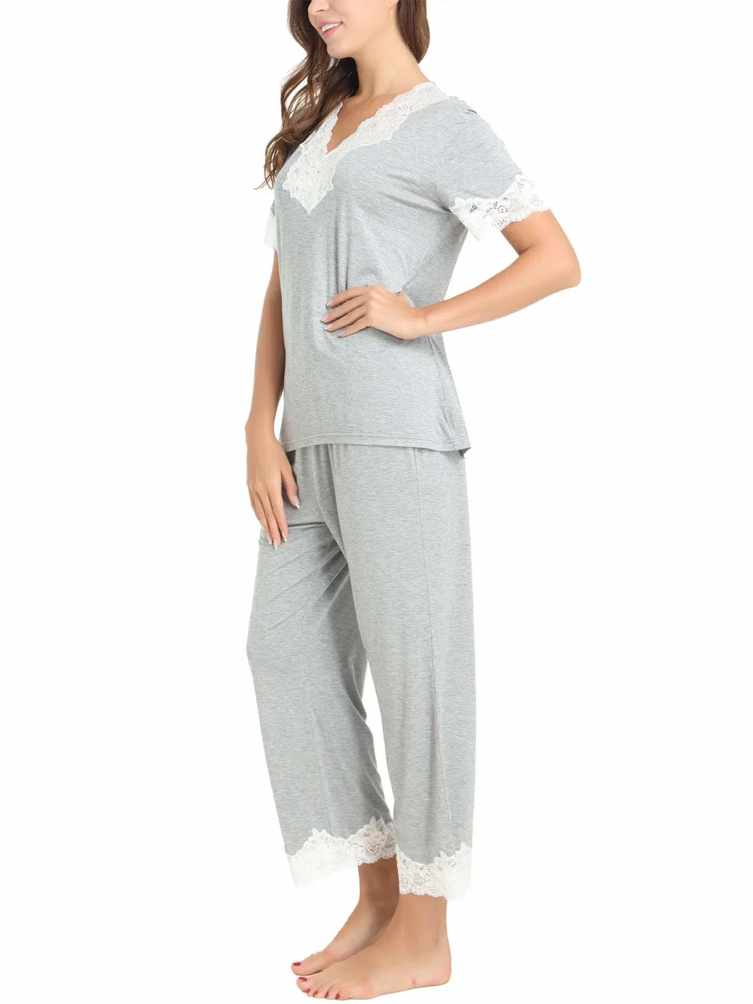 Lady&prime;s Soft Sleepwear Viscose Fabric Pajamas Long Sleeve Bamboo Pjs Top and Pants Loungewear