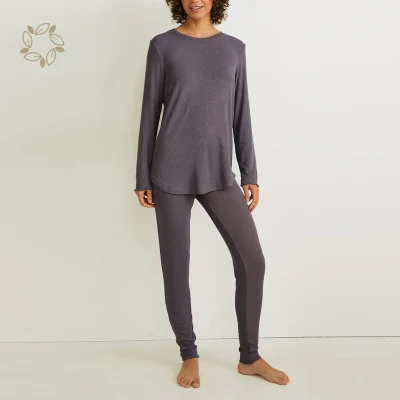 Organic Bamboo Cotton Rib Pyjamas Eco Friendly Women′s Sleepwear Sustainable Lounge Wear Women Pyjamas Sleeping Suits